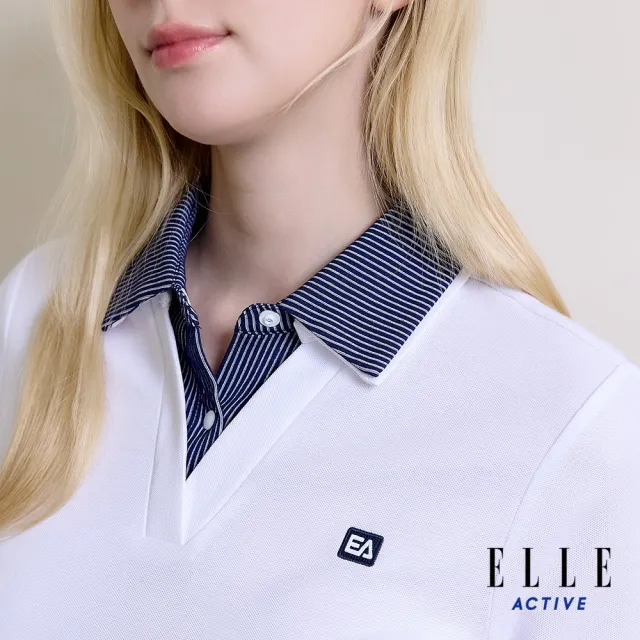 【ELLE ACTIVE】女款 襯衫領拼接假兩件POLO短袖上衣-白色(EA26S1W1102-90)