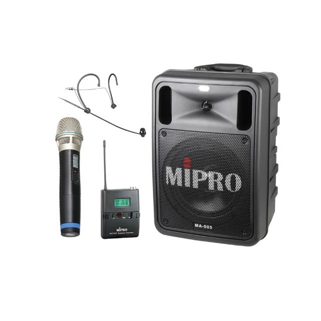 【MIPRO】MA-505 配1手握式+1頭戴式UHF無線麥克風(精華型 雙頻道手提式無線擴音機)