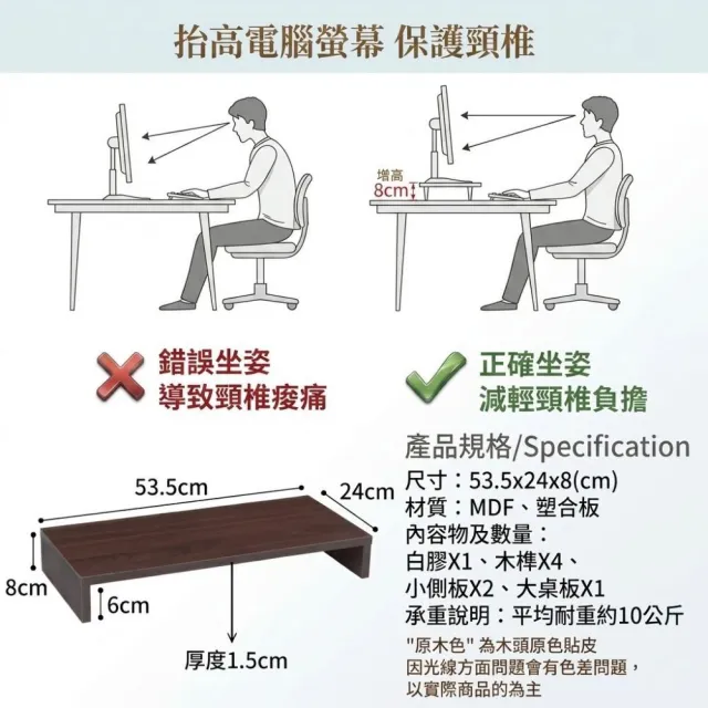 【Monarch尊爵家】台灣製防潑水桌上型螢幕架(主機架 鍵盤架 收納架 電腦架 增高架)