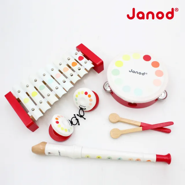 【Janod】音樂好好玩-樂器四件組(兒童樂器 鈴鼓/響板/直笛/鐵琴)