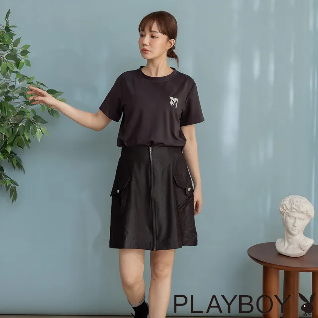 【PLAYBOY】隕石灰假兩件拼接洋裝 - 隕石灰色