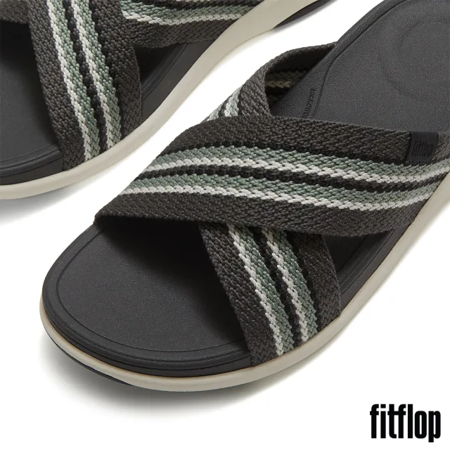 【FitFlop】F-MODE GO MENS條紋編織交叉涼鞋-男(炭灰混色)
