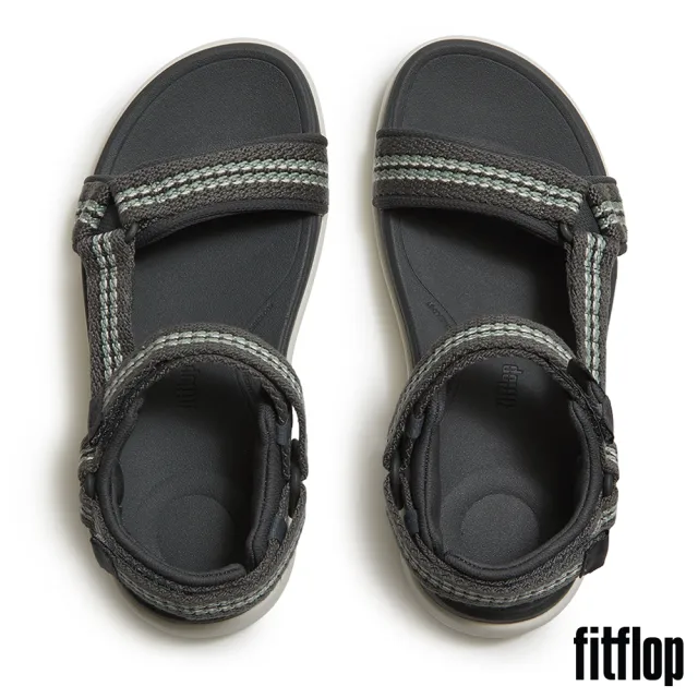 【FitFlop】F-MODE GO MENS可調式條紋編織後帶涼鞋-男(炭灰混色)