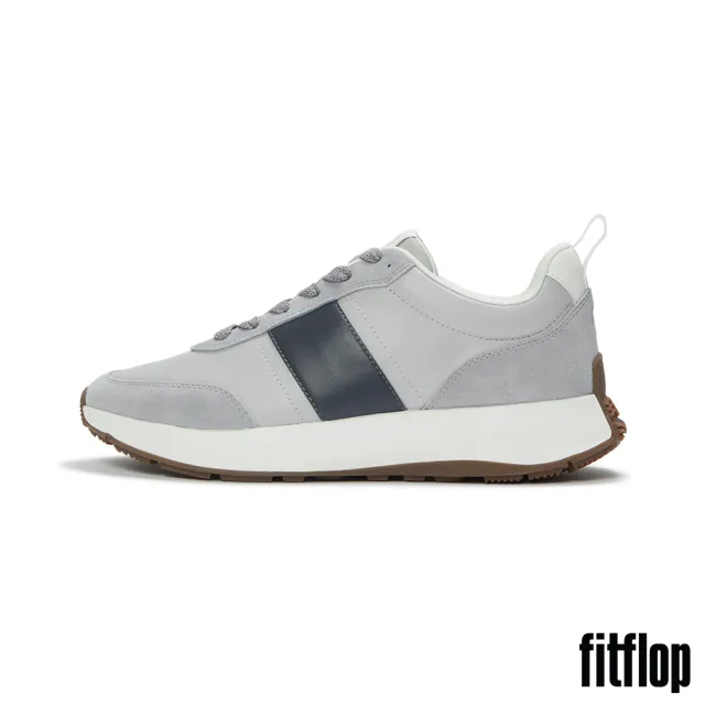 【FitFlop】F-MODE FLOW MENS  皮革/麂皮休閒鞋-男(柔霧灰/炭灰色)