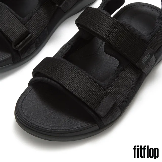 【FitFlop】F-MODE GO MENS可調式軟墊織帶後帶涼鞋-男(黑色)