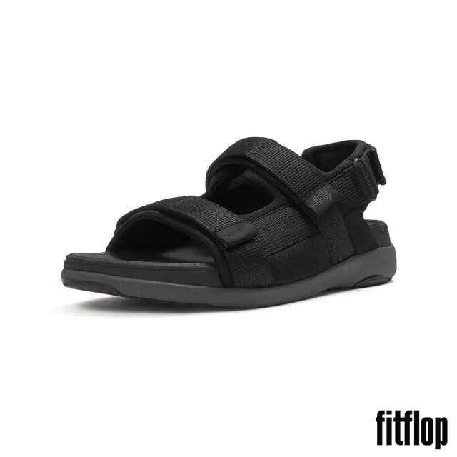 【FitFlop】F-MODE GO MENS可調式軟墊織帶後帶涼鞋-男(黑色)