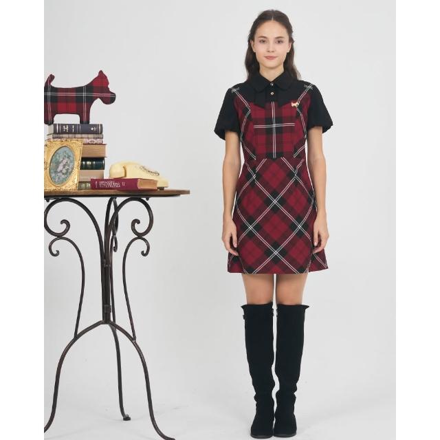 【SCOTTISH HOUSE】TR氣質開領短袖洋裝-紅黑格 CJXA3102