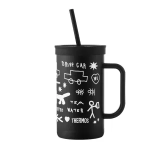 【THERMOS 膳魔師】INAPSQUARE聯名款不鏽鋼真空吸管杯720ml(TKHA-720KC-IPBK)