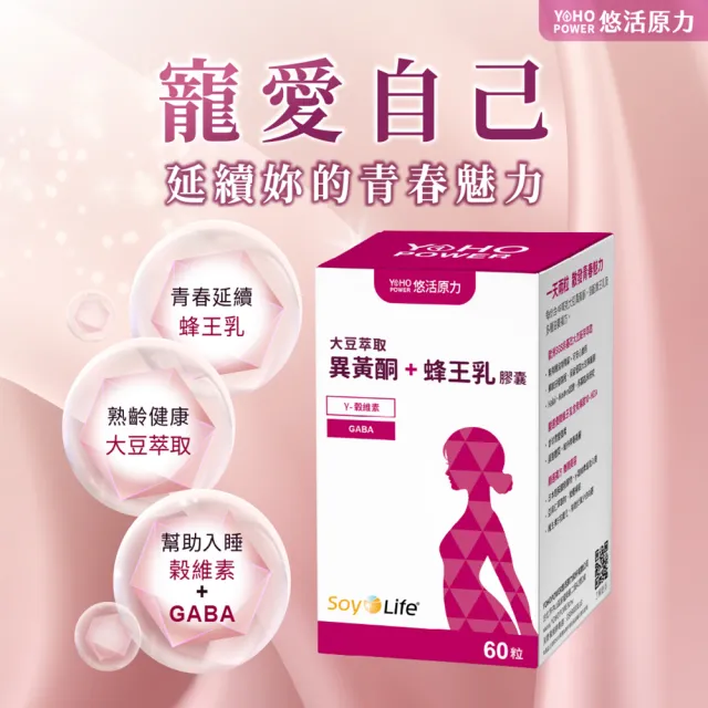 【悠活原力】悠活大豆萃取異黃酮+蜂王乳膠囊3入(60粒/盒 大豆異黃酮 更年期 GABA 幫助入睡)