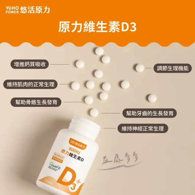 【悠活原力】原力維生素D 800IU錠X3瓶(120錠/瓶 共360錠 維生素D3 維他命D3)