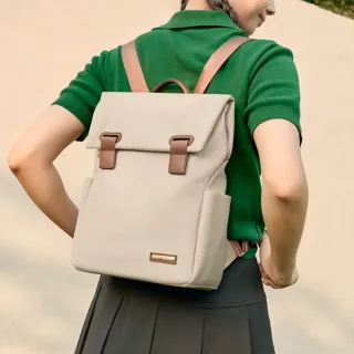 【EMMA SUE】雙11 包包 尼龍 奶茶色 大容量 多隔層 通勤 旅行  16寸筆電包 後背包 雙肩包 媽媽包