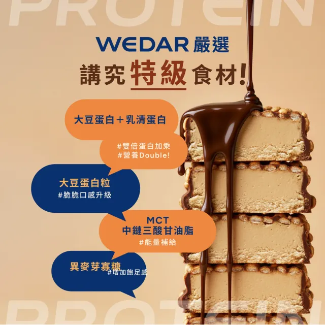 【Wedar 薇達】脆米蛋白棒 任5支(40g/支.小禎代言推薦.蛋白粒.乳清蛋白.大豆蛋白.MCT.異麥芽寡糖)