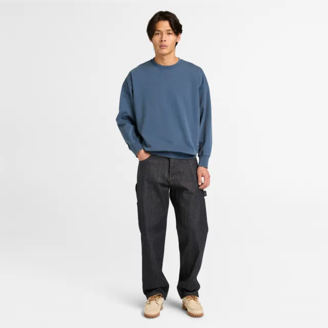 【Timberland】中性靛藍色馬年特別款寬版圓領上衣(A5MXM288)