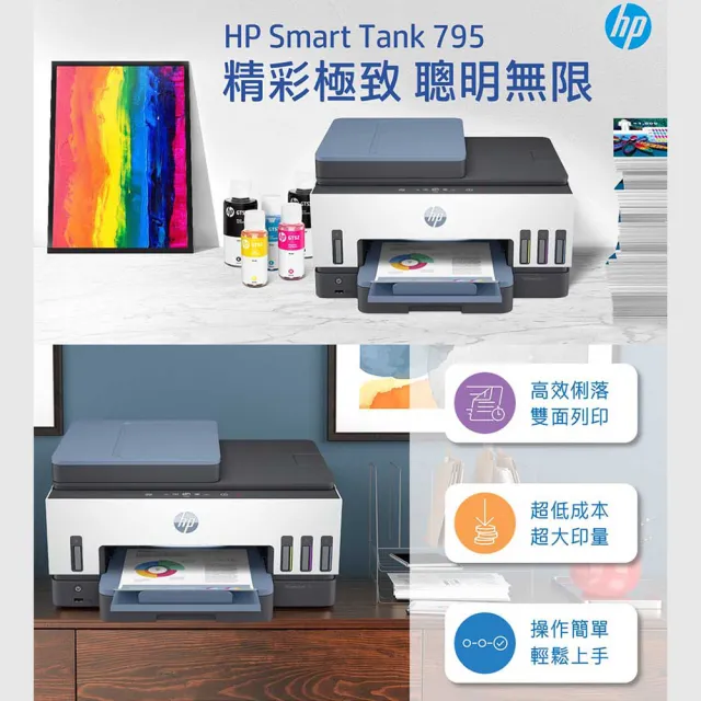 【HP 惠普】官方直營 Smart Tank 795 Wifi連續供墨傳真複合機(雙面列印/影印/掃描/無線/連續掃描)(28B96A)
