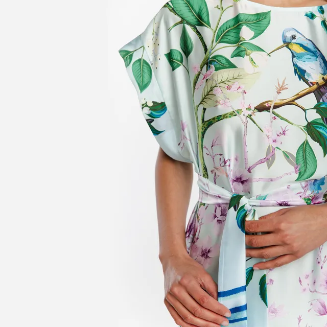 【COEMI】鳥與花語絲緞膝上睡襯裙 舒適睡衣 波蘭進口品牌 女睡衣(242302)