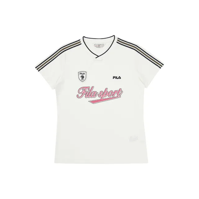 【FILA】FILA 女短袖圓領T恤-米白 5TEA-1503-IV