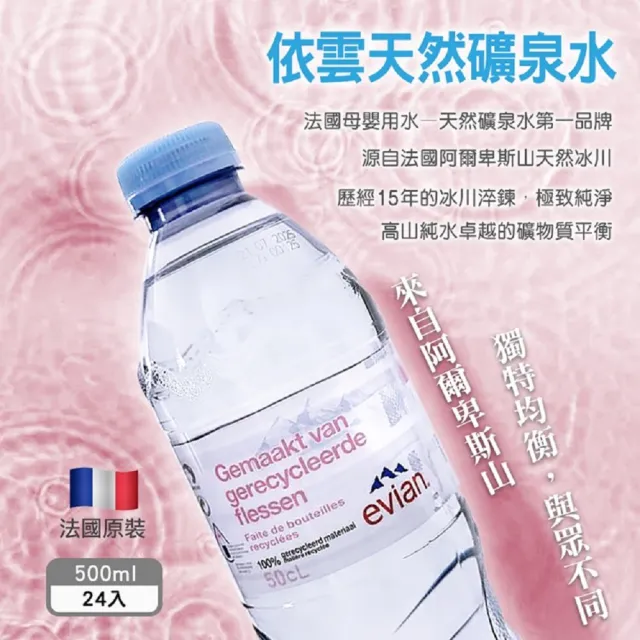 【Evian 依雲】天然礦泉水500mlx24入/箱(法國原裝進口 平行輸入)