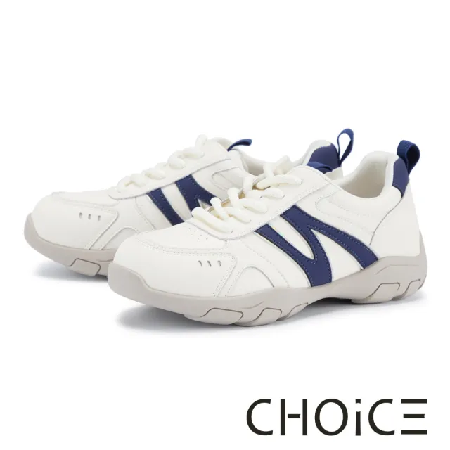 【CHOiCE】牛貼皮拼接綁帶厚底休閒鞋 藍色