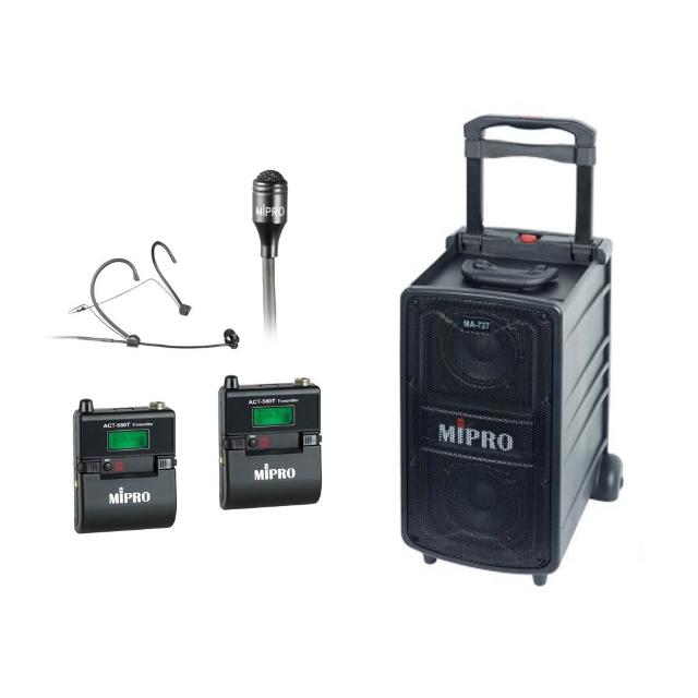 【MIPRO】MA-727 配1頭戴式+1領夾式 無線麥克風(5.8G 豪華型手提式無線擴音機)
