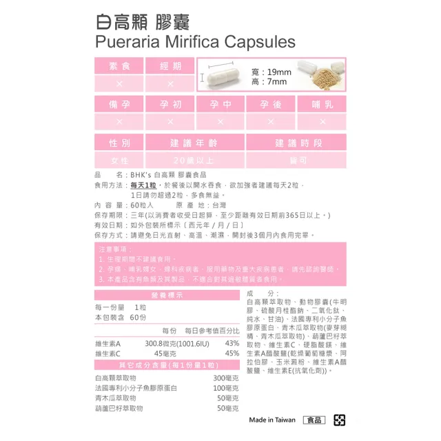 【BHK’s】白高顆 膠囊 1瓶(60粒/瓶)