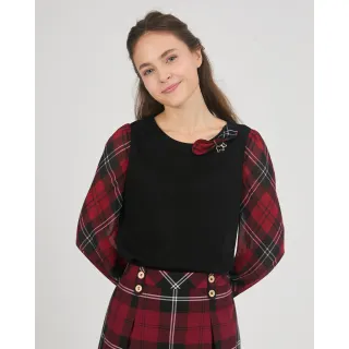 【SCOTTISH HOUSE】拼接雪紡格長袖棉T-經典黑 CJXA1224