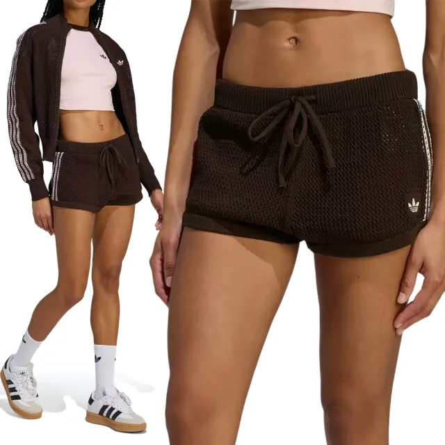 【adidas 愛迪達】Crochet Shorts 女款 黑色 休閒 慢跑 運動 短褲 KE0197