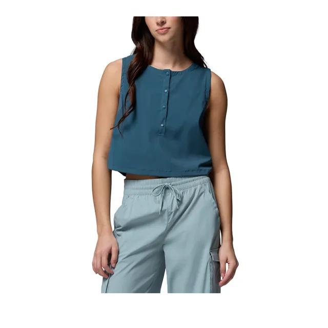 【Columbia 哥倫比亞】女款-涼感無袖背心-Chill Creek™ Woven Tank-孔雀綠(UAL90410TL/KS)