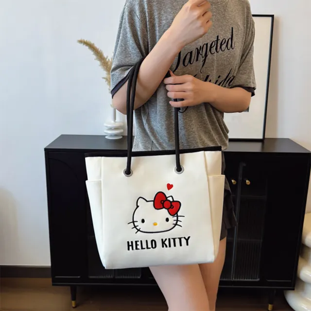 【HELLO KITTY】雙11 時尚簡約造型大容量手提袋單肩手提包托特包-三色可選