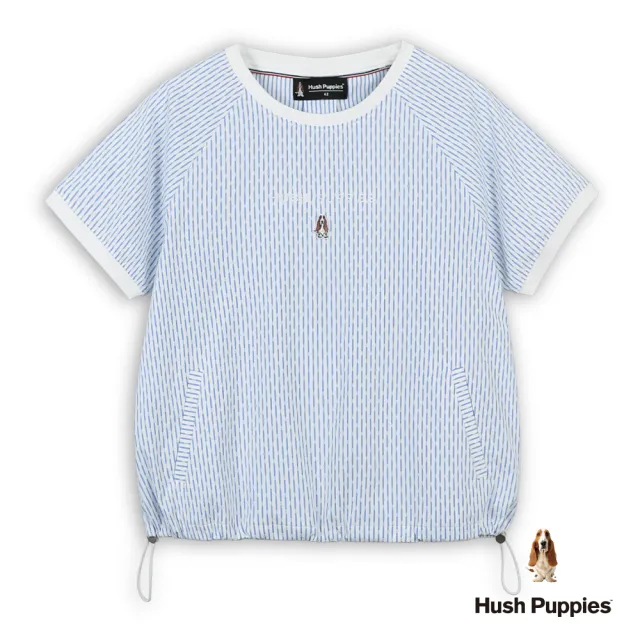 【Hush Puppies】女裝 上衣 簡約直條紋刺繡小狗上衣 (淺藍 / 63210204)
