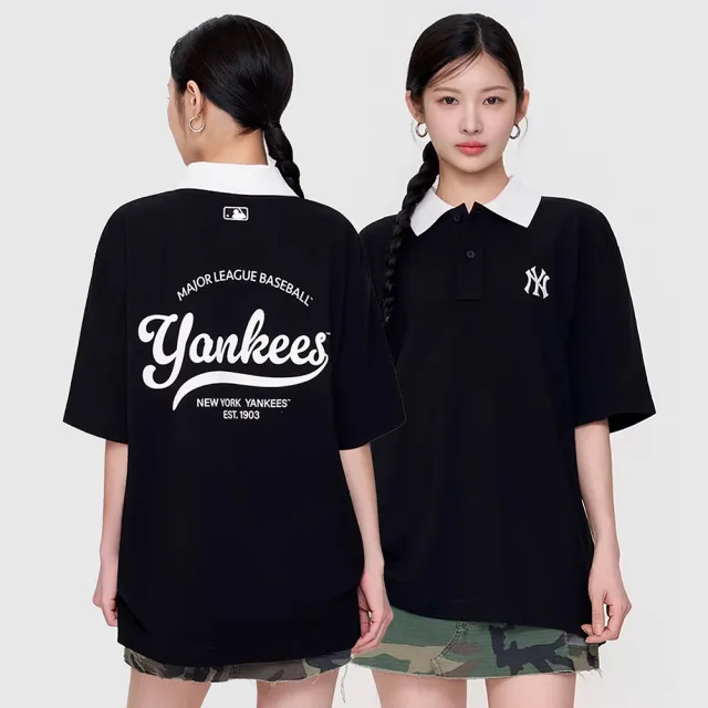 【MLB】背後大Logo 短袖Polo衫 Varsity系列 紐約洋基隊 (3APQV0263-50BKS)