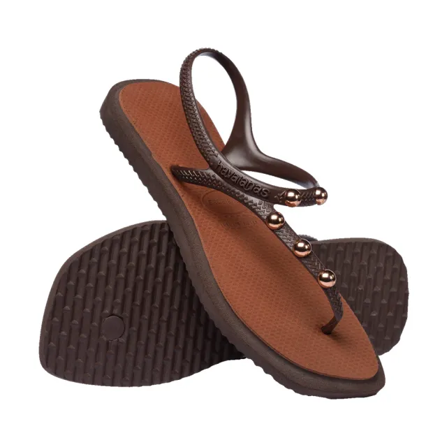 【havaianas 哈瓦仕】涼鞋 女鞋 夾腳拖 拖鞋 鉚釘 Flash Fusion 咖啡色 4150244-7909W (哈瓦士)
