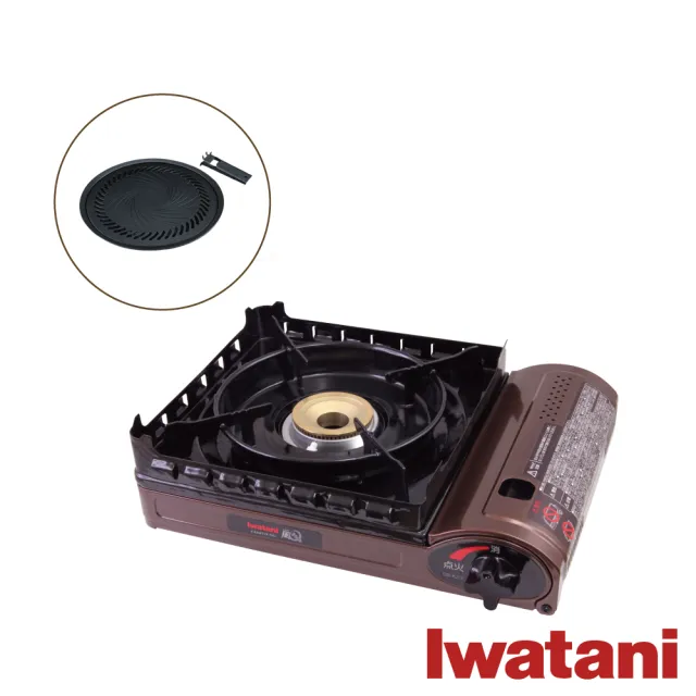 【Iwatani 岩谷】新風丸超防風卡式爐3.5kW-附收納盒-搭33cm烤肉盤(CB-KZ-2+CB-A-YPL)