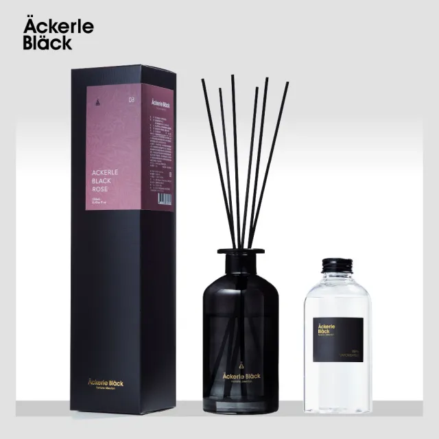 【Ackerle Black】(1+1超值組) 阿克黑精油擴香套組(擴香精油250ml+補充瓶300ML+擴香棒10入裝)