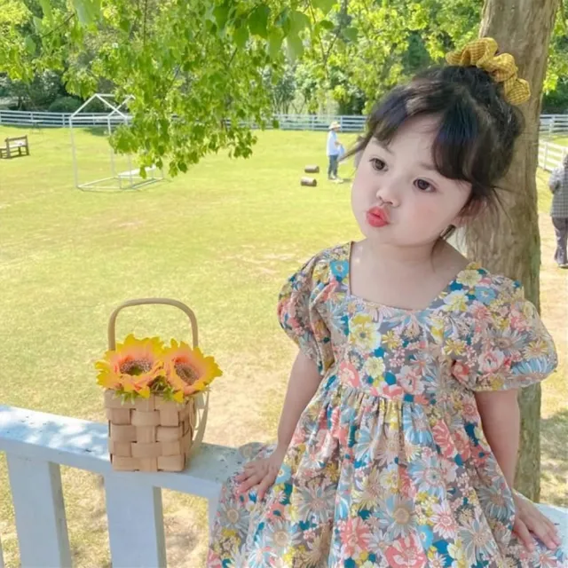 【橘魔法】牡丹花交叉露背小洋裝 女童 童裝 兒童 短袖洋裝 連衣裙 連身裙