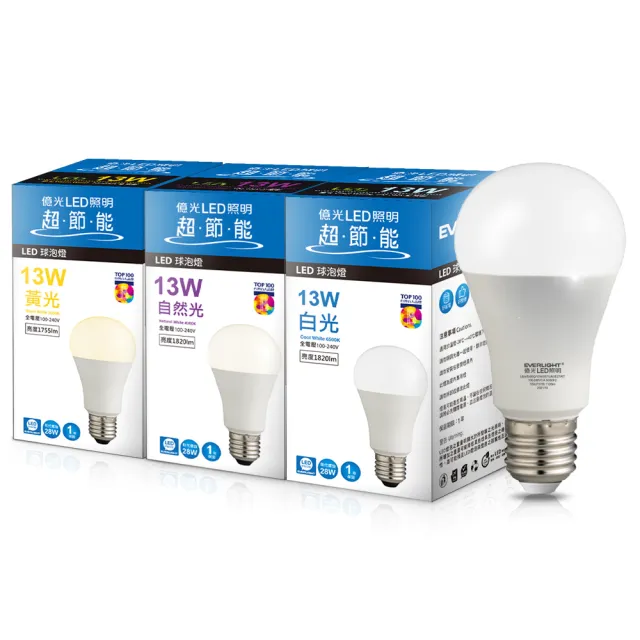 【Everlight 億光】10入組 13W 戰鬥款 LED燈泡 全電壓 一年保固(白光/黃光/自然光)