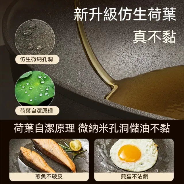 極鐵零塗層防鏽不沾黏炒菜鍋 實木手柄高拱鍋蓋均勻受熱炒鍋-附蒸籠款1入