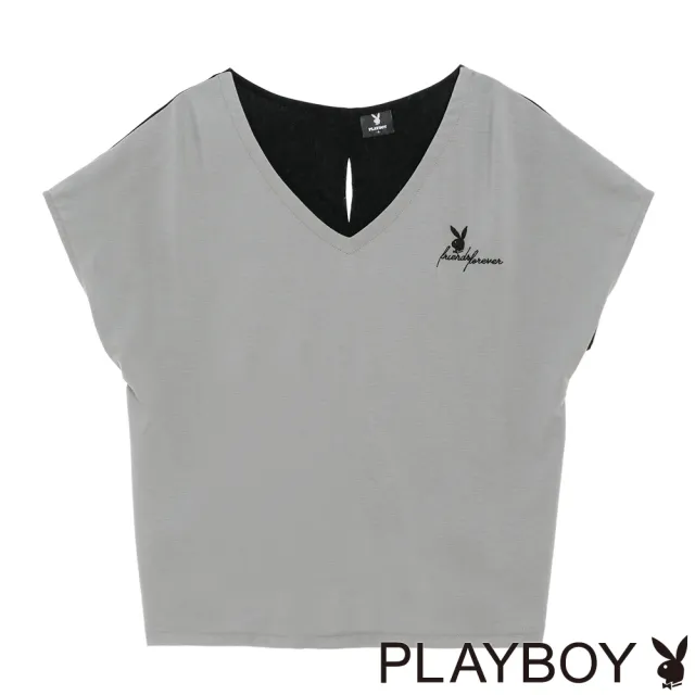 【PLAYBOY】V領後抽繩連袖上衣 - 灰藍色