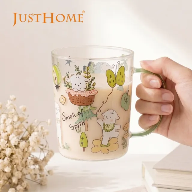 【Just Home】萌系動物透明玻璃馬克杯400ml單入-3款可選(杯 玻璃杯 耐熱玻璃)