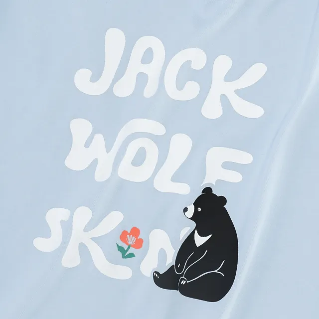 【Jack wolfskin 飛狼】女 涼感棉圓領短袖排汗衣 台灣黑熊印花 (天空藍)