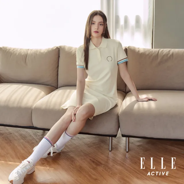 【ELLE ACTIVE】女款 袖口撞色翻領POLO短袖洋裝-米白色(EA26S1W2610#91)