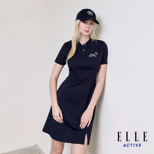 【ELLE ACTIVE】女款 開衩設計翻領POLO短袖洋裝-深藍色(EA26S1W2605-39)