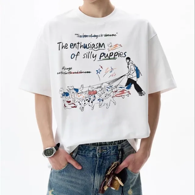 【AMERO】男女同款 短袖圓領T恤 純棉 手繪插畫印花共兩色