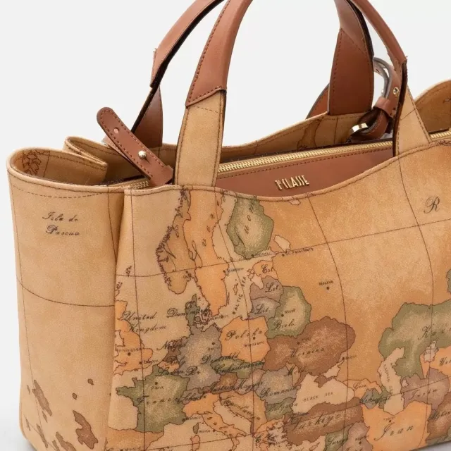 【Alviero Martini】義大利地圖包 手提側揹大托特包 36cm(地圖黃)  下單即送品牌鑰匙圈 款式隨機