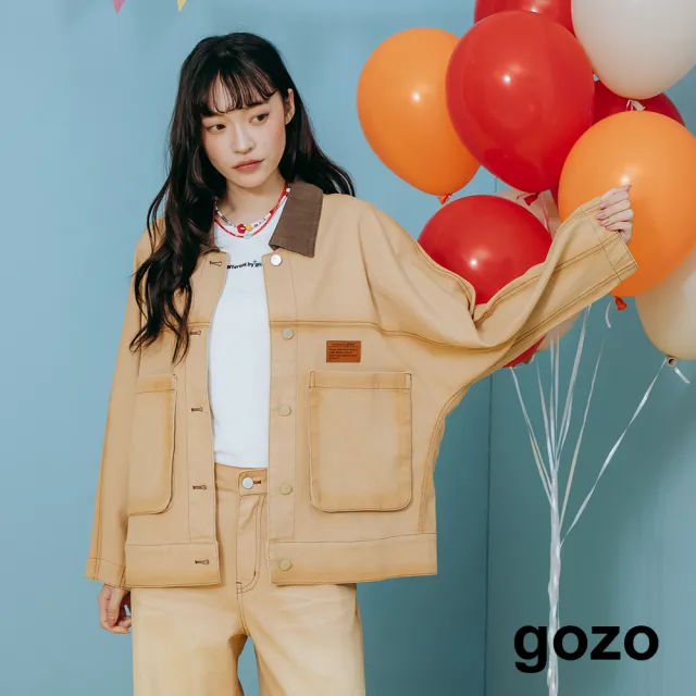 【gozo】暈影水洗涼感牛仔襯衫外套(桔色/藍色)