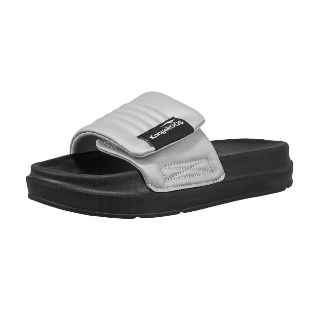 【KangaROOS】拖鞋 女鞋 魔鬼氈 LUXE SLIDE 黑/銀 KW52150
