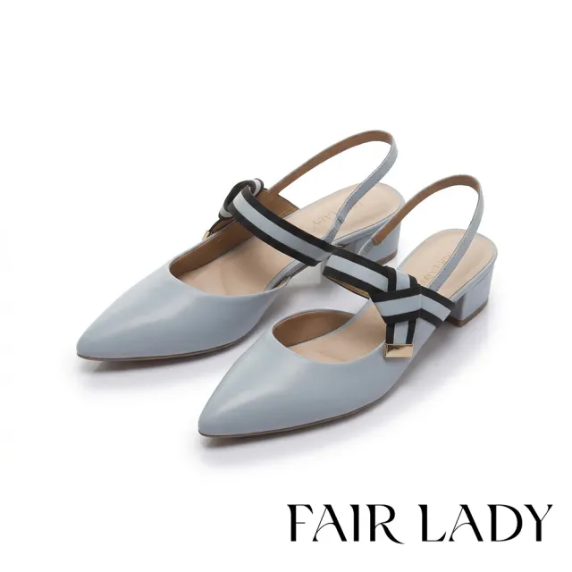 【FAIR LADY】芯太軟 撞色拼接織帶塊跟涼鞋(煙藍/4M3154 女鞋)