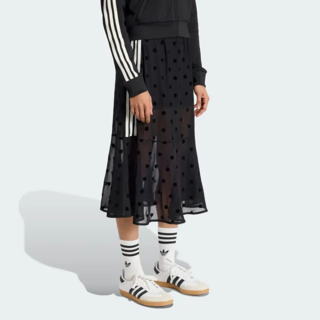 【adidas 愛迪達】Skirt 女 透薄波點半截裙 黑 亞版(KV1177)