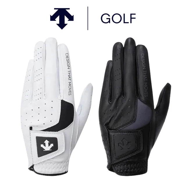 【DESCENTE】GOLF 迪桑特 男士 真羊皮壓紋左手手套 高爾夫球手套(黑色/白色)