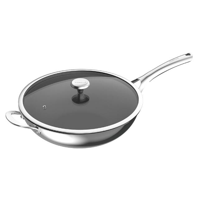 【CorelleBrands 康寧餐具】DuraNano晶奈無塗層不沾不鏽鋼深炒鍋32cm
