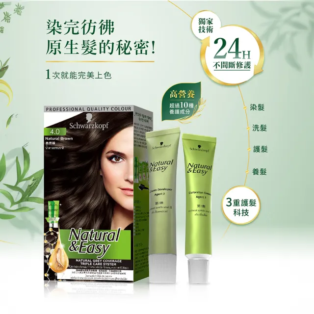 【Schwarzkopf 施華蔻】N&E怡然植萃蓋白染髮霜X2入(多色任選/經典黑棕/自然棕/亞麻棕/巧克力棕)